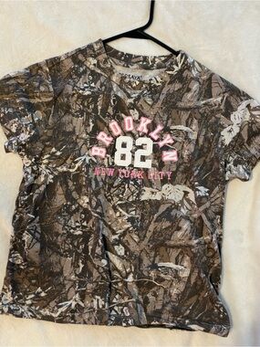 Persaya Brown Camo Graphic Tee with Pink Accents
